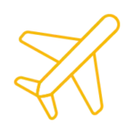 Yellow line icon of an aeroplane viewed from above against a black background