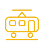 Yellow line icon of a Melbourne tram on a black background