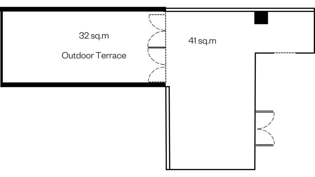 Floor plan of the Hammer Room: a 41 sq.m room opening onto a 32 sq.m outdoor terrace.