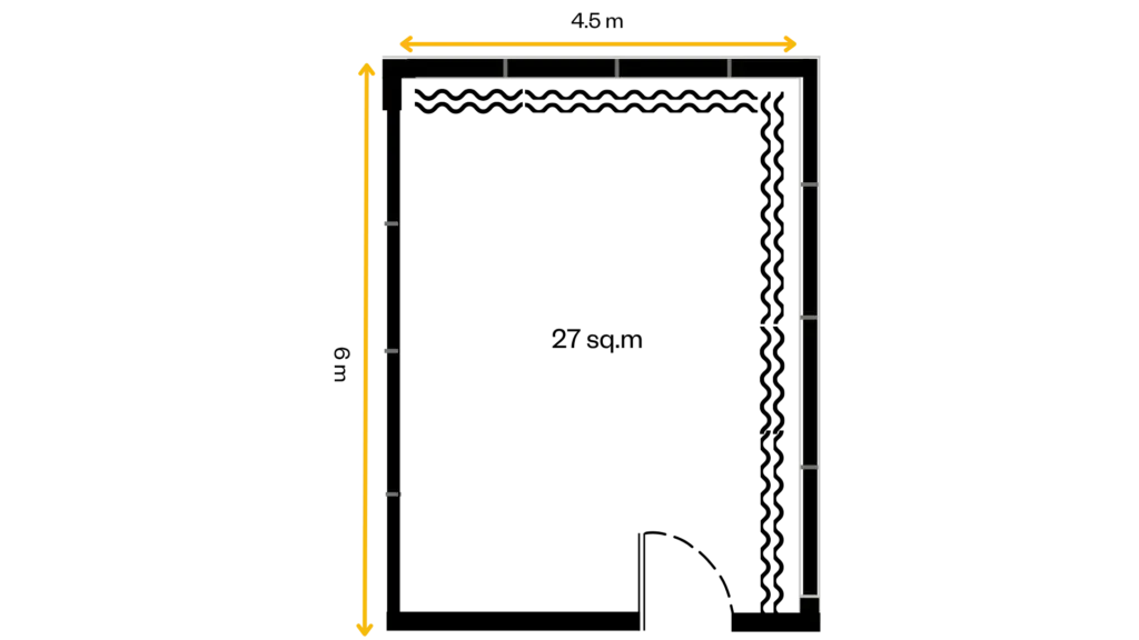 Floor plan of Honeyeater Room 1: a 27 sq.m room, 4.5 m by 6 m.