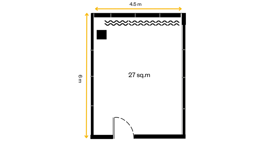 Floor plan of Honeyeater Room 2: a 27 sq.m room, 4.5 m by 6 m.